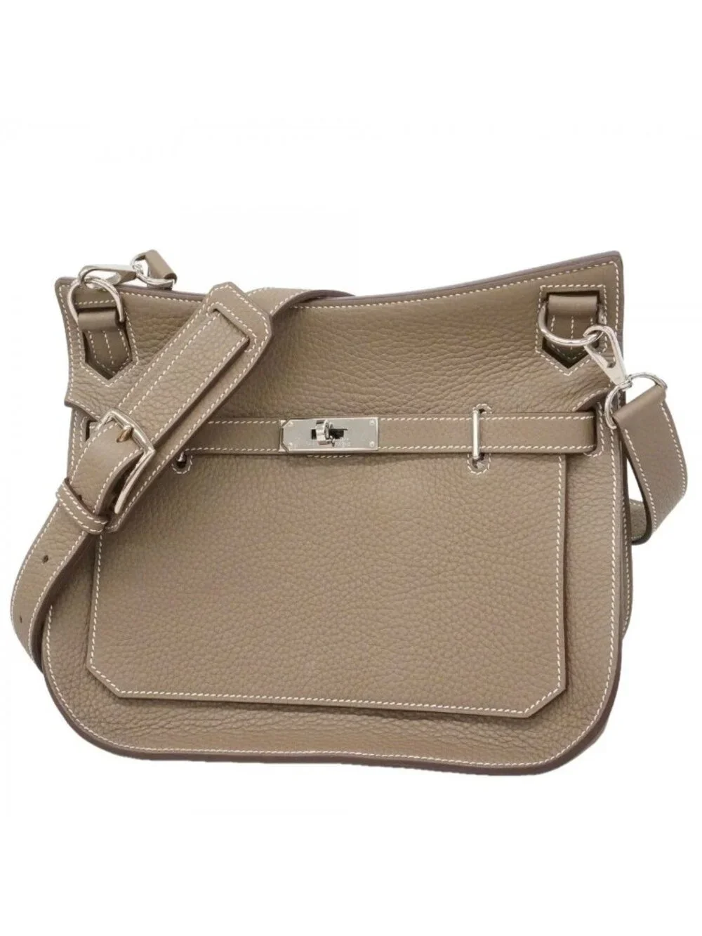 Hermes Shoulder Bag Gipsiere 28 Taurillon Clemence Etoupe Silver
